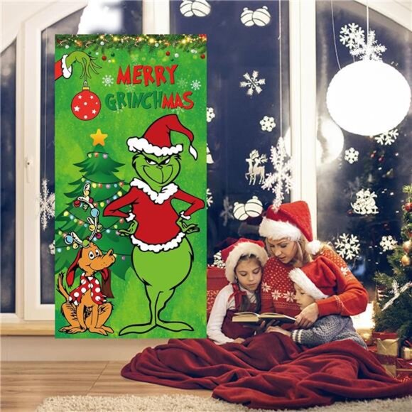 Merry Grinchmas Door Cover, Christmas‎ Porch Welcome Banner for Indoor/Outdoor - Picture 7 of 8